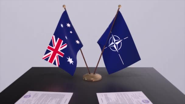 Australische Nationalflagge Und Nato Flagge Illustration Von Politik Und Diplomatie — Stockvideo
