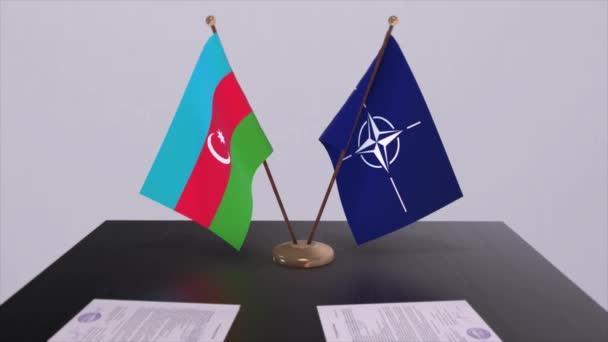 Azerbajdzjans Nationella Flagga Och Natos Flagga Politik Och Diplomati Illustration — Stockvideo