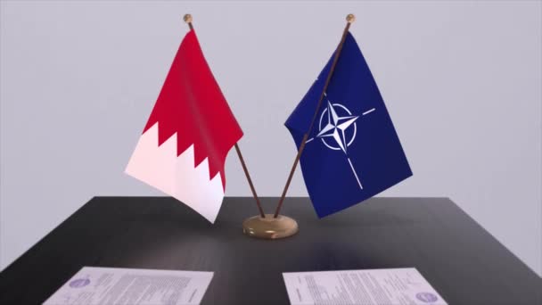 Bahreyn Ülkesi Ulusal Bayrağı Nato Bayrağı Politika Diplomasi Illüstrasyonu — Stok video