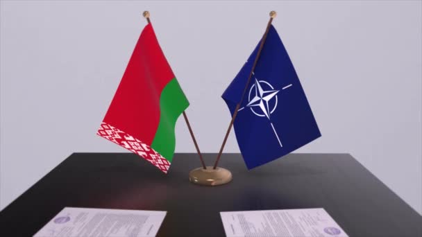 白俄罗斯国旗和北约国旗 政治和外交说明 — 图库视频影像