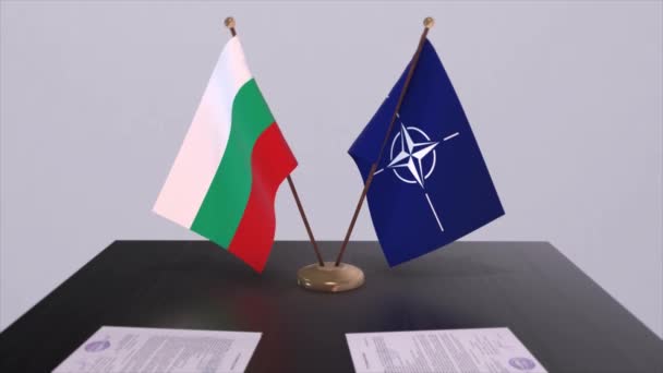 Bulgariens Nationella Flagga Och Natos Flagga Politik Och Diplomati Illustration — Stockvideo