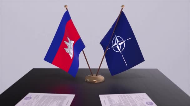 Kambodžská Národní Vlajka Vlajka Nato Ilustrace Politiky Diplomacie — Stock video