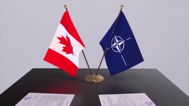 Εθνική Σημαία Καναδά Και Σημαία Νατο Πολιτική Και Διπλωματία — Αρχείο Βίντεο