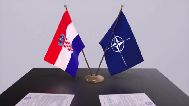 Nationalflagge Kroatiens Und Nato Flagge Illustration Von Politik Und Diplomatie — Stockvideo