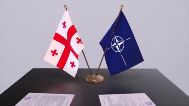 Gürcistan Ulusal Bayrağı Nato Bayrağı Politika Diplomasi Illüstrasyonu — Stok video