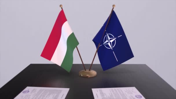 Macaristan Ulusal Bayrağı Nato Bayrağı Politika Diplomasi Illüstrasyonu — Stok video