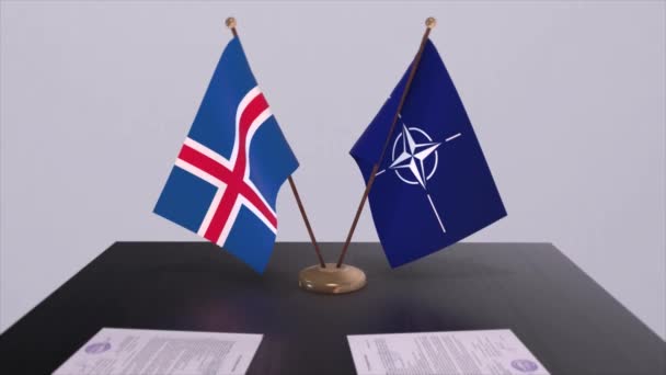 Bandera Nacional Islandia Bandera Otan Ilustración Política Diplomática — Vídeos de Stock