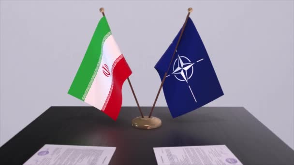 伊朗国旗和北约国旗 政治和外交说明 — 图库视频影像