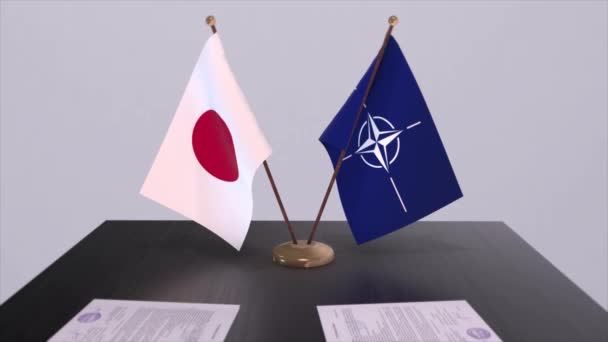 Japonya Ulusal Bayrağı Nato Bayrağı Politika Diplomasi Illüstrasyonu — Stok video