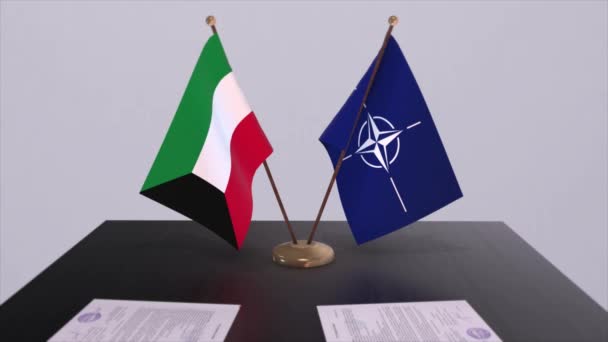Kuvajtská Národní Vlajka Vlajka Nato Ilustrace Politiky Diplomacie — Stock video