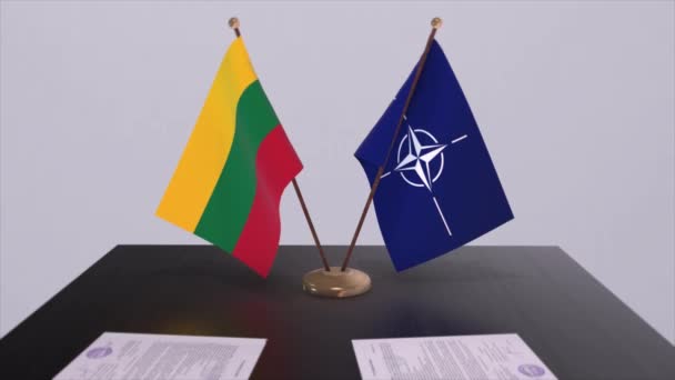 Litauische Nationalflagge Und Nato Flagge Illustration Von Politik Und Diplomatie — Stockvideo