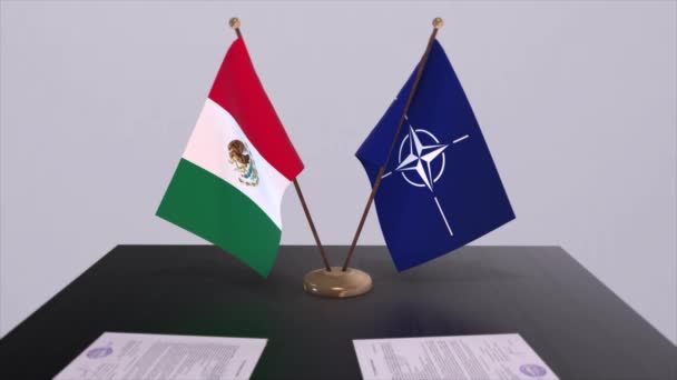 墨西哥国旗和北约国旗 政治和外交说明 — 图库视频影像