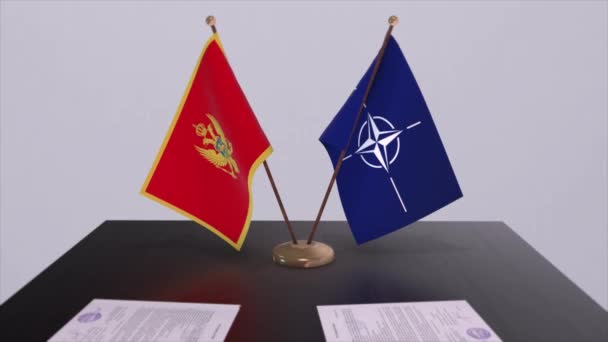 Государственный Флаг Черногории Флаг Нато Иллюстрация Политики Дипломатии — стоковое видео