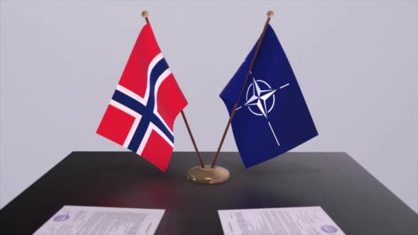 Εθνική Σημαία Νορβηγίας Και Σημαία Νατο Πολιτική Και Διπλωματία — Αρχείο Βίντεο