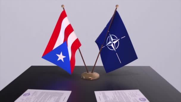 Puerto Rico Land Nationella Flagga Och Nato Flagga Politik Och — Stockvideo