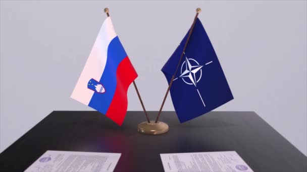 Slovinská Národní Vlajka Vlajka Nato Ilustrace Politiky Diplomacie — Stock video