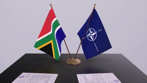 南非国旗和北约国旗 政治和外交说明 — 图库视频影像