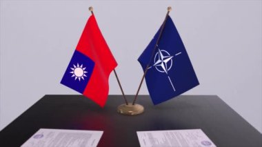 Tayvan ulusal bayrağı ve NATO bayrağı. Politika ve diplomasi illüstrasyonu