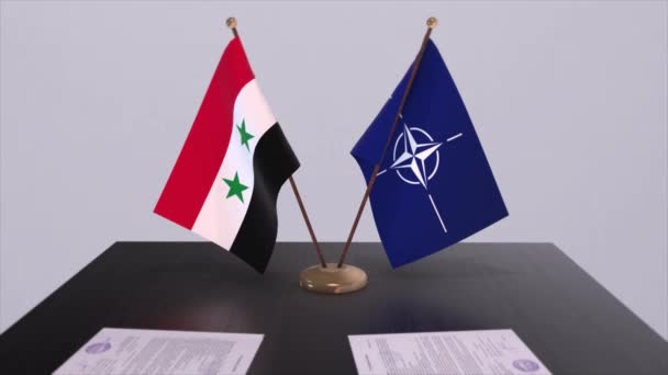 Συρία Χώρα Εθνική Σημαία Και Σημαία Του Νατο Πολιτική Και — Αρχείο Βίντεο