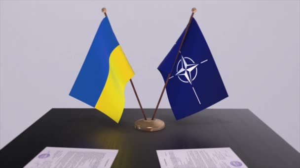 Ukrayna Ulusal Bayrağı Nato Bayrağı Politika Diplomasi Illüstrasyonu — Stok video