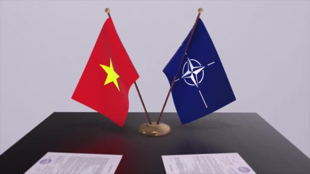 Nationalflagge Vietnams Und Nato Flagge Illustration Von Politik Und Diplomatie — Stockvideo