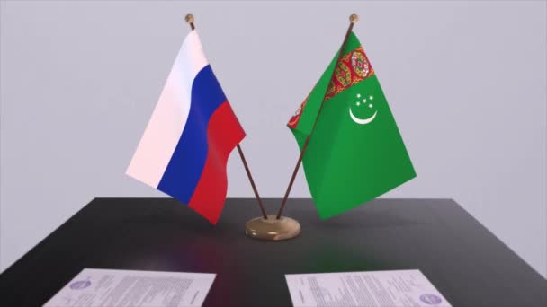 Turkmenistan Russia National Flag Business Meeting Diplomacy Deal Politics Agreement — Stock Video