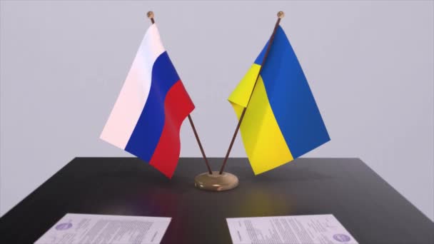 Ucraina Russia Bandiera Nazionale Incontro Affari Accordo Diplomatico Accordo Politico — Video Stock