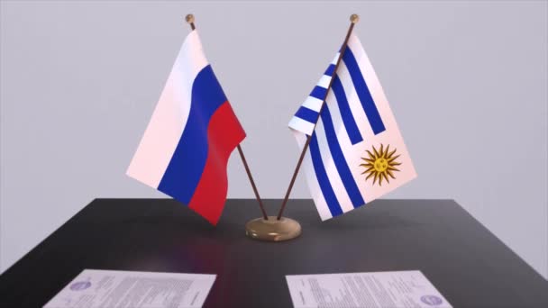 Uruguay Rusland Nationale Vlag Zakelijke Bijeenkomst Diplomatie Deal Politiek Akkoord — Stockvideo