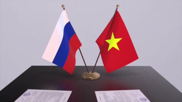 Βιετνάμ Και Ρωσία Εθνική Σημαία Επαγγελματική Συνάντηση Διπλωματία Συμφωνία Πολιτική — Αρχείο Βίντεο