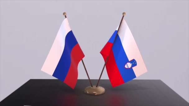 Slovenia Russia National Flag Business Meeting Diplomacy Deal Politics Agreement — Stock Video