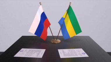 Gabon and Russia national flag, business meeting or diplomacy deal. Politics agreement 3D illustration.