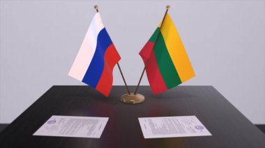 Lithuania and Russia national flag, business meeting or diplomacy deal. Politics agreement 3D illustration.