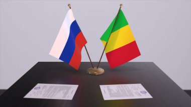 Mali and Russia national flag, business meeting or diplomacy deal. Politics agreement 3D illustration.