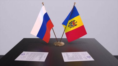 Moldova and Russia national flag, business meeting or diplomacy deal. Politics agreement 3D illustration.
