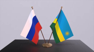 Rwanda and Russia national flag, business meeting or diplomacy deal. Politics agreement 3D illustration.