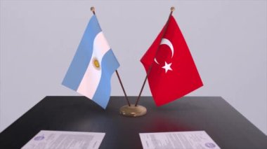 Arjantin ve Türkiye siyasi toplantıda bayrak sallıyor. İş anlaşması animasyonu