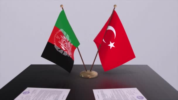 Afghanistan Turkey Flags Politics Meeting Business Deal Animation — Stock Video