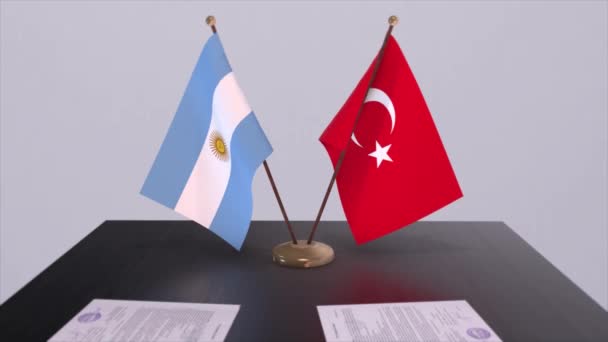 阿根廷和土耳其在政治会议上高举国旗 商业交易动画 — 图库视频影像