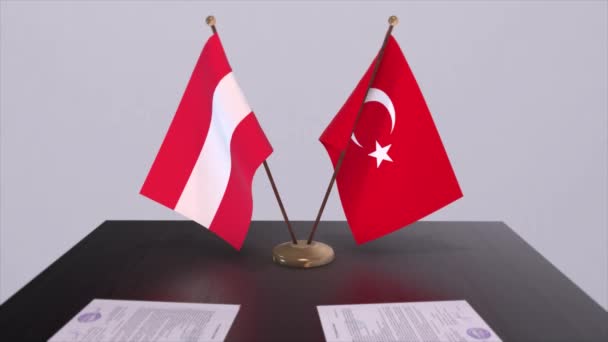 Austria Turquía Banderas Reunión Política Negocios Trato Animación — Vídeos de Stock