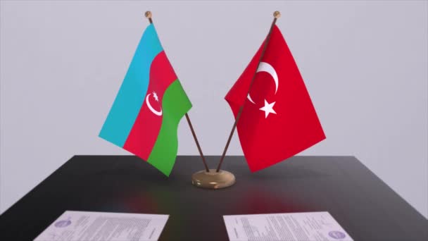 Flaggen Von Aserbaidschan Und Der Türkei Beim Politischen Treffen Animation — Stockvideo