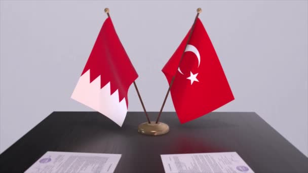 Flaggen Bahrains Und Der Türkei Beim Politischen Treffen Animation Von — Stockvideo