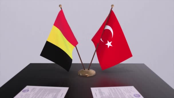 Bandiere Belgio Turchia Alla Riunione Politica Animazione Affare — Video Stock