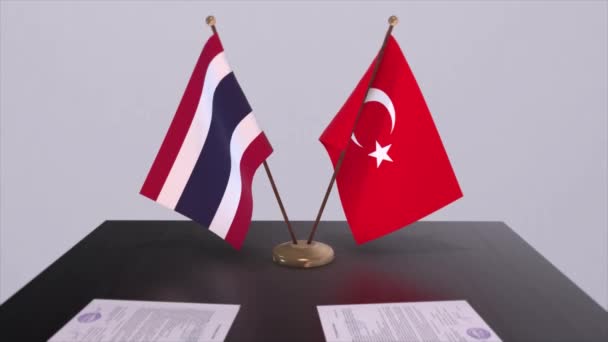 Thailand Turkey Flags Politics Meeting Business Deal Animation — Stock Video