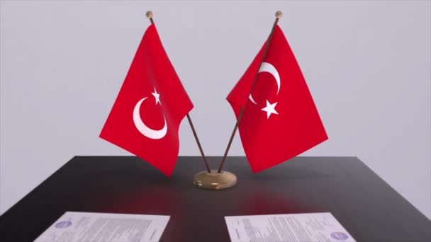 Turkey Flags Politics Meeting Business Deal Animation — Stock Video