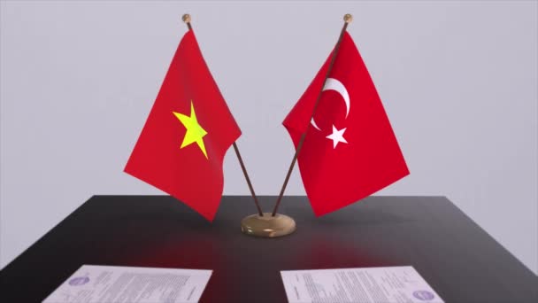 Vietnam Turkey Flags Politics Meeting Business Deal Animation — Stock Video