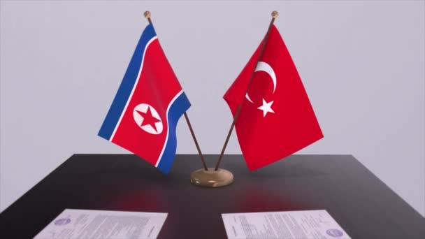 Bandiere Della Corea Del Nord Della Turchia Alla Riunione Politica — Video Stock