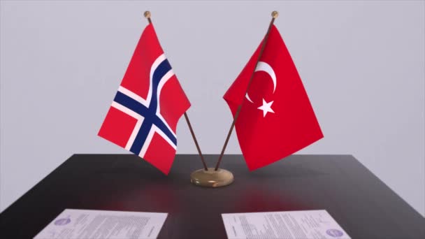 Bandeiras Noruega Turquia Reunião Política Animação Negócio — Vídeo de Stock