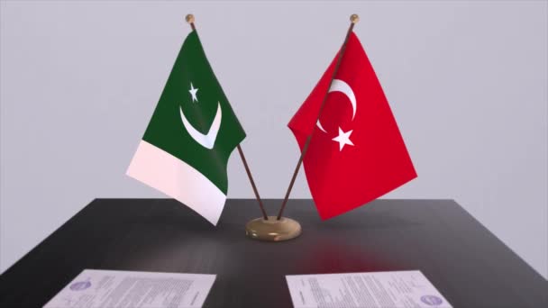 巴基斯坦和土耳其在政治会议上高举国旗 商业交易动画 — 图库视频影像
