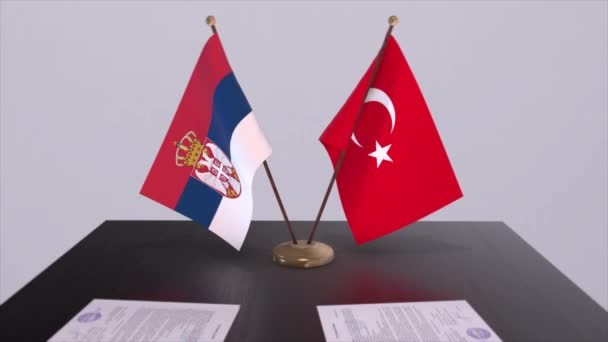 Fahnen Serbiens Und Der Türkei Beim Politischen Treffen Animation Von — Stockvideo