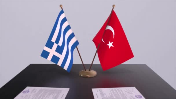 Flaggen Griechenlands Und Der Türkei Bei Einem Politischen Treffen Animation — Stockvideo